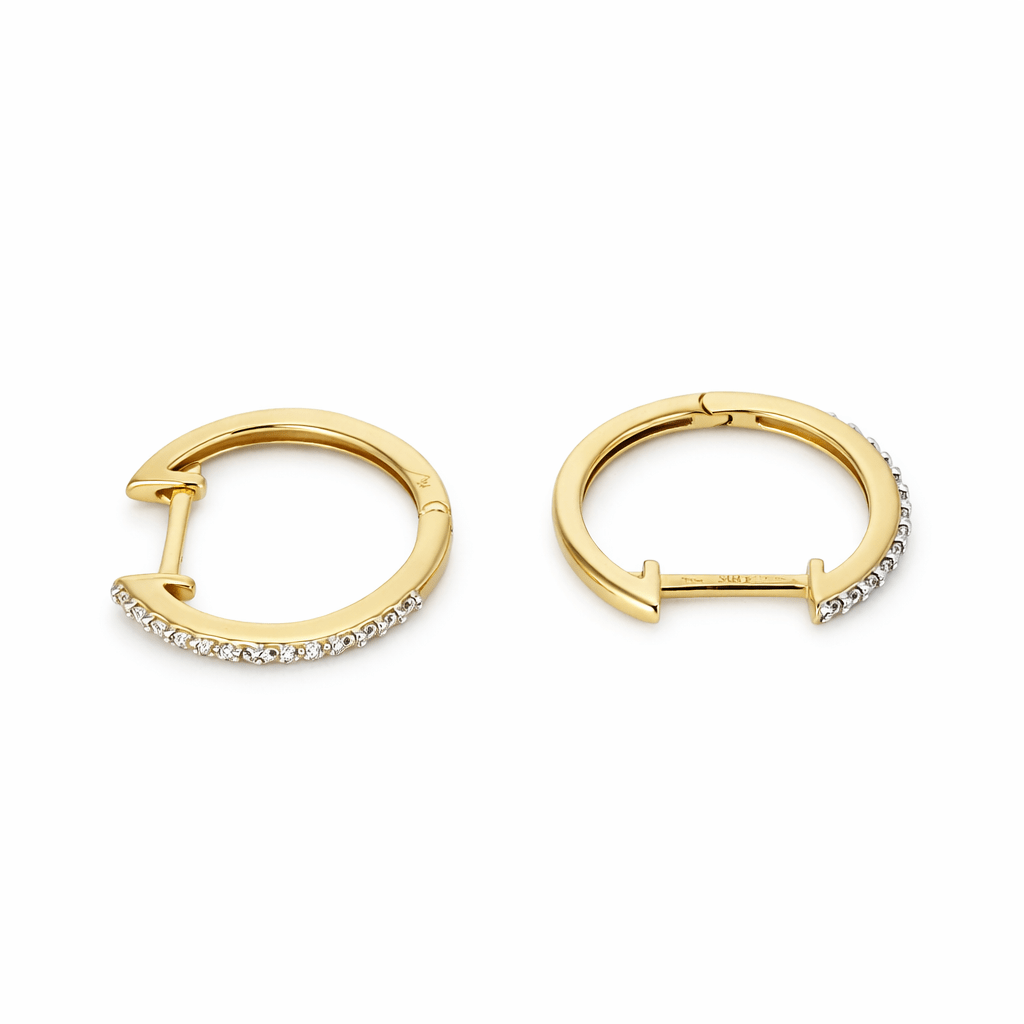 18K Solid Yellow Gold Diamond Hoop Earrings (0.10 CT TW, H Color, SI Clarity) - MIMUKA