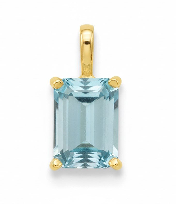 18K Yellow Gold Pendant with Sky Blue Topaz – Emerald Cut 7 x 5 mm - MIMUKA