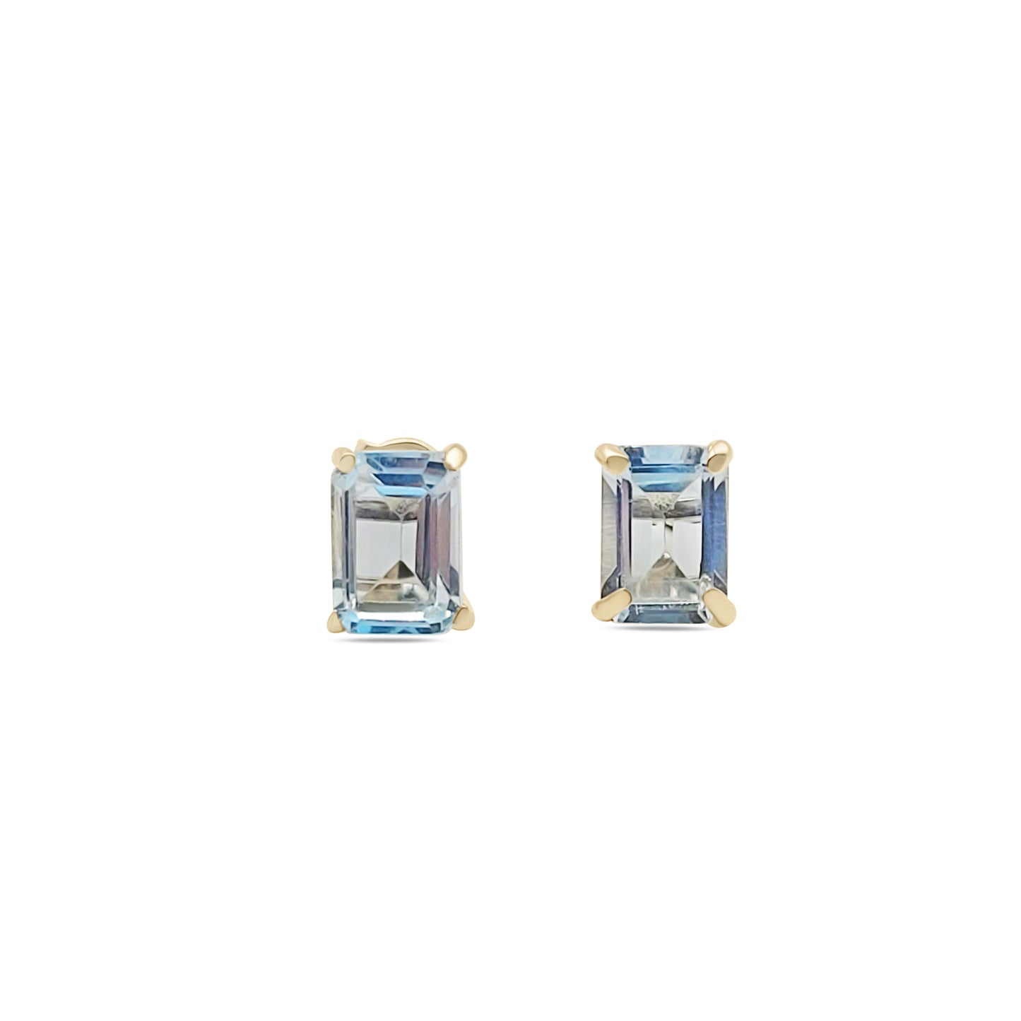 Yellow Gold Earrings 18K Precious Stones Sky Blue Topaz weight 2.5 carats cut emerald/octagonal 7 x 5 mm
