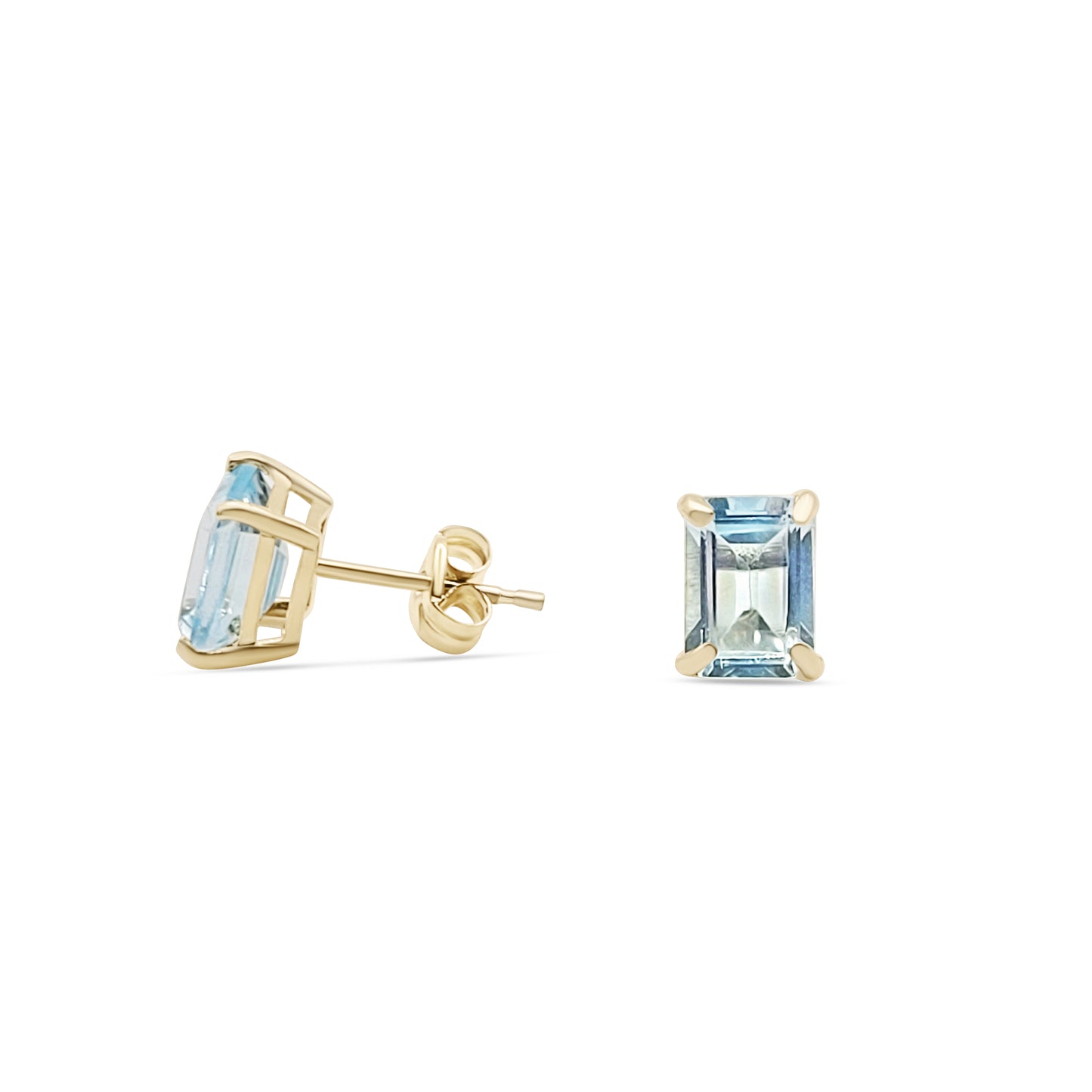 Yellow Gold Earrings 18K Precious Stones Sky Blue Topaz weight 2.5 carats cut emerald/octagonal 7 x 5 mm