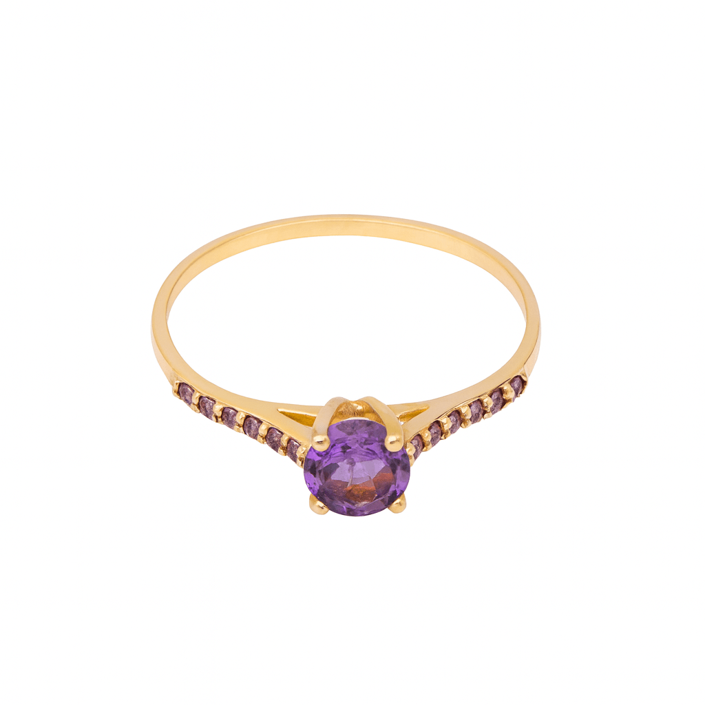 Mimuka Jewels 18K Yellow Gold Ring with Natural Amethysts – Elegant Handmade Design for Women - MIMUKA