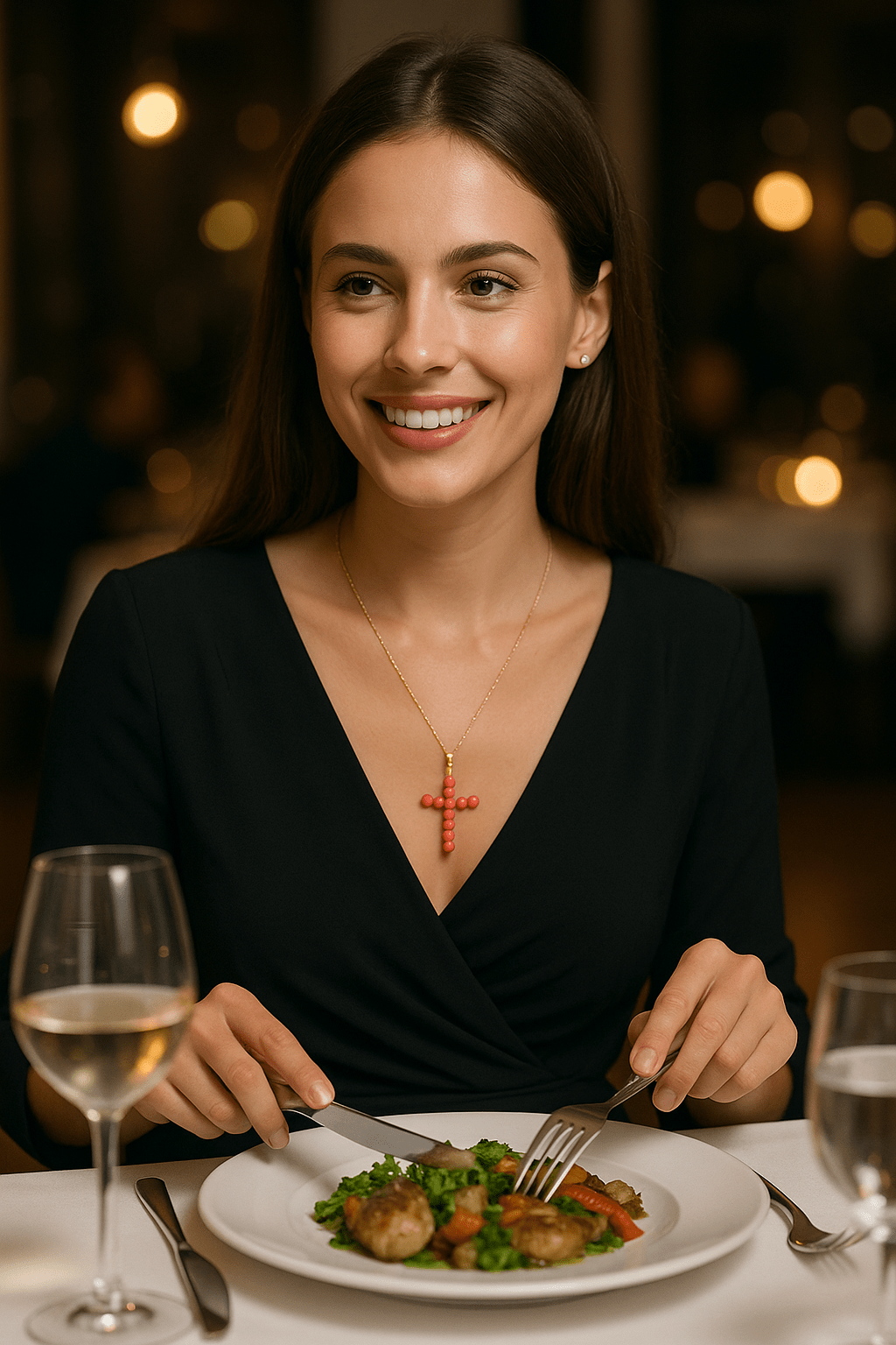 Natural Coral Cross Pendant in 18K Yellow Gold – 20 x 14 mm – Handcrafted Eleganceural Coral Cross and 18K Yellow Gold - MIMUKA