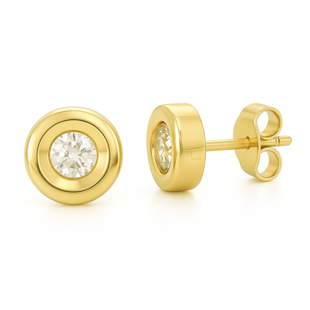Pendientes Chatón en Oro Amarillo 18K con Diamantes 5 mm - MIMUKA