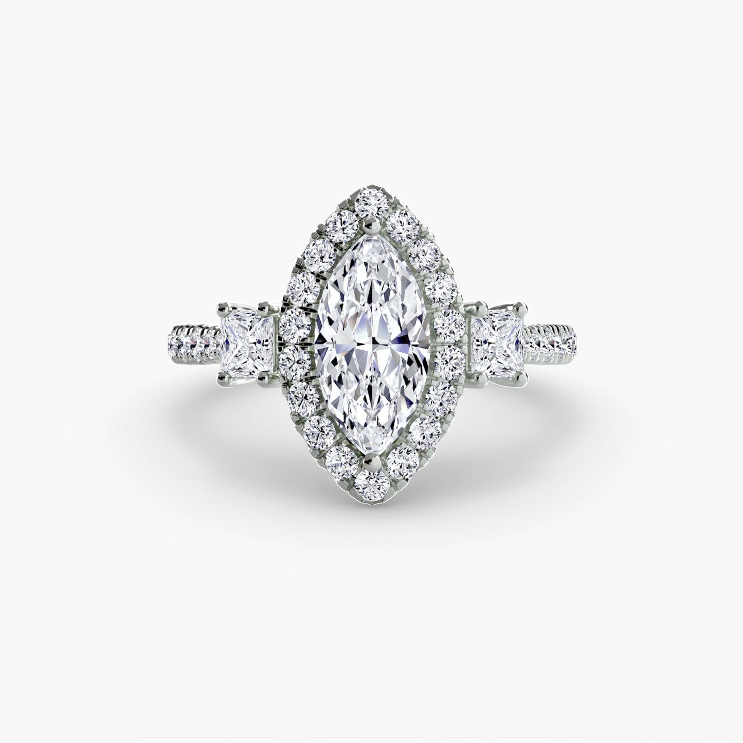 Three - Stone Ring with Halo 2 - MIMUKA