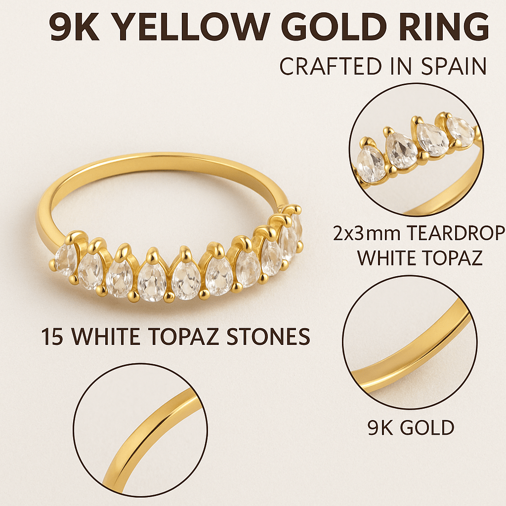 Yellow Gold Ring with White Topaz Drops - MIMUKA