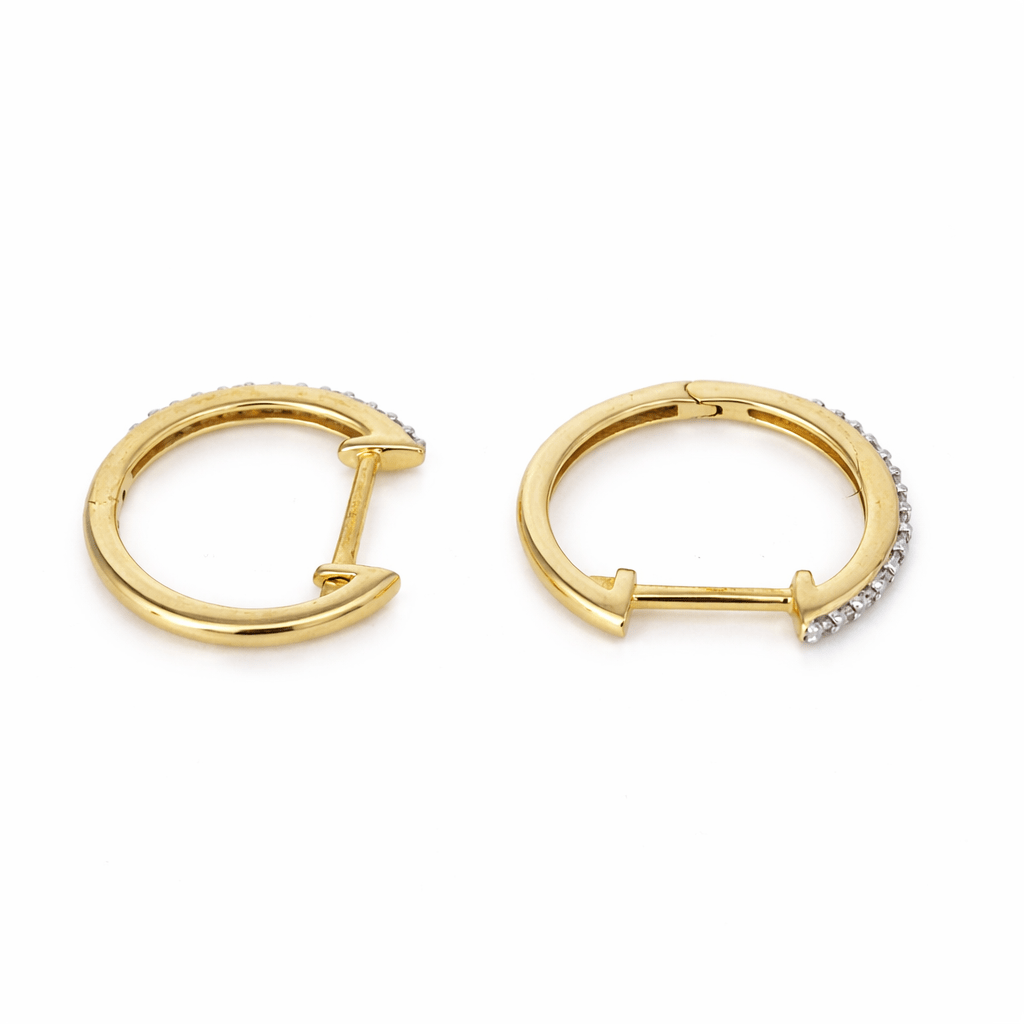18K Solid Yellow Gold Diamond Hoop Earrings (0.10 CT TW, H Color, SI Clarity) - MIMUKA