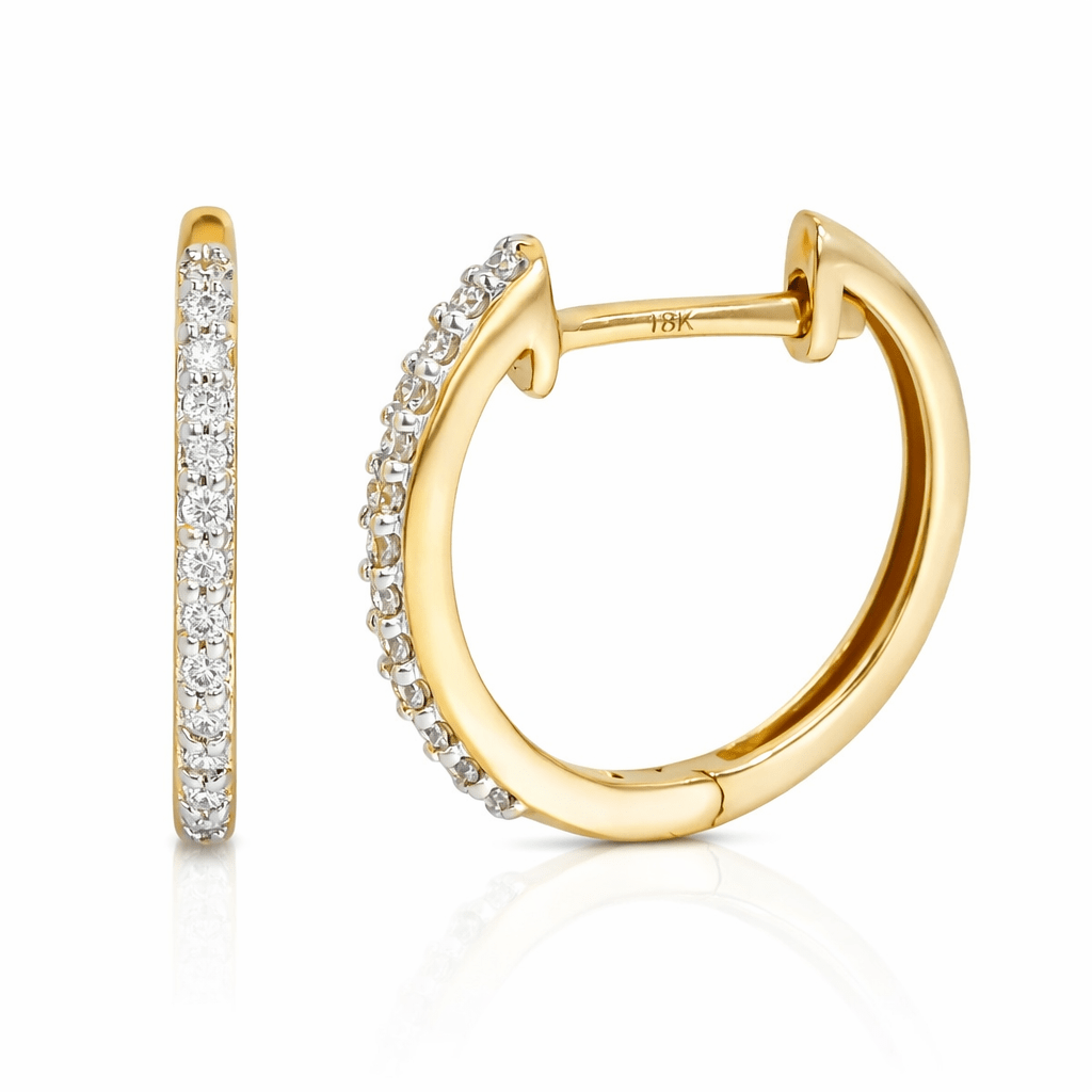 18K Solid Yellow Gold Diamond Hoop Earrings (0.10 CT TW, H Color, SI Clarity) - MIMUKA