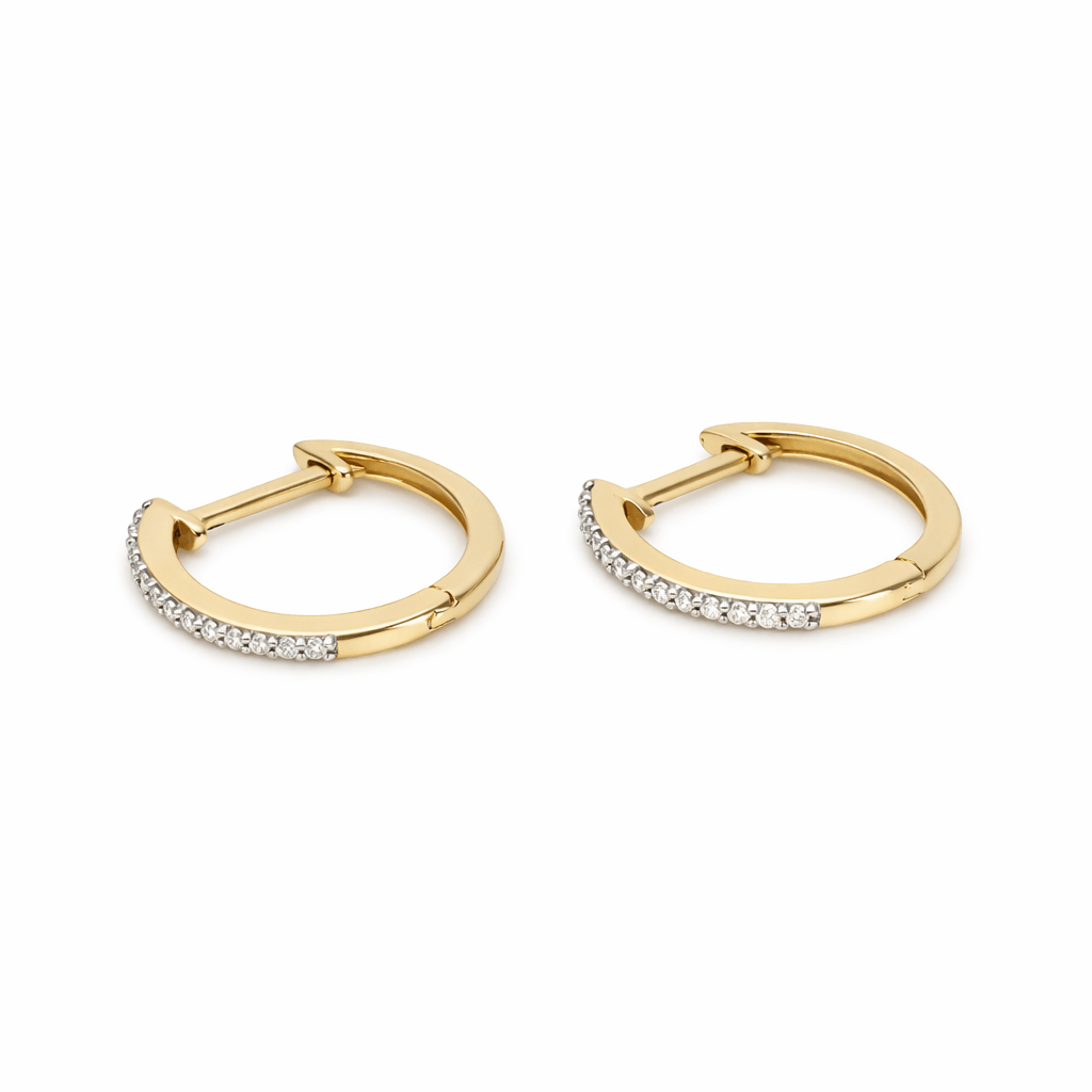 18K Solid Yellow Gold Diamond Hoop Earrings (0.10 CT TW, H Color, SI Clarity) - MIMUKA