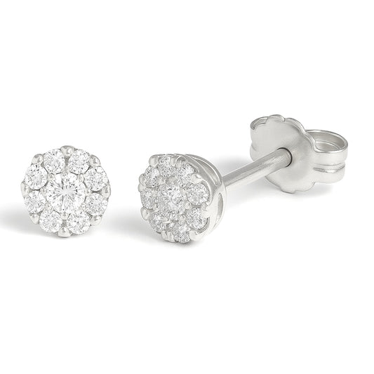 18K White Gold Diamond Cluster Stud Earrings – 0.15 CT TW | Brilliant - Cut Round Diamonds - MIMUKA