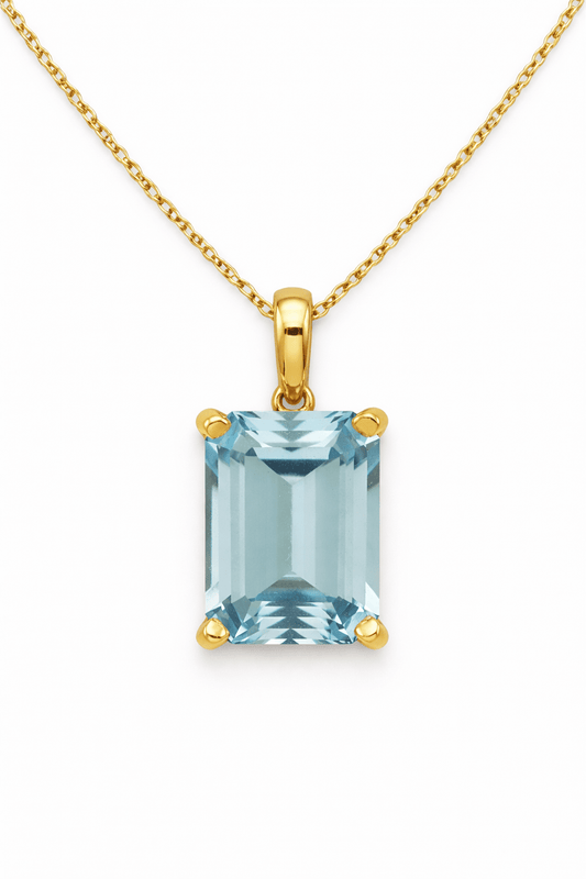 18K Yellow Gold Pendant with Sky Blue Topaz – Emerald Cut 7 x 5 mm - MIMUKA