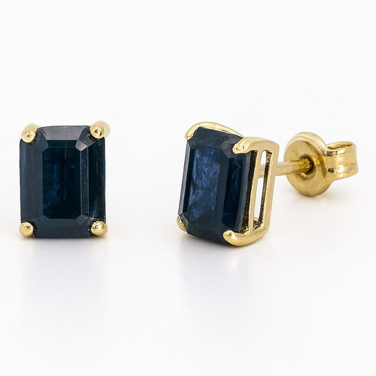 18K Yellow Gold Natural Sapphire Stud Earrings