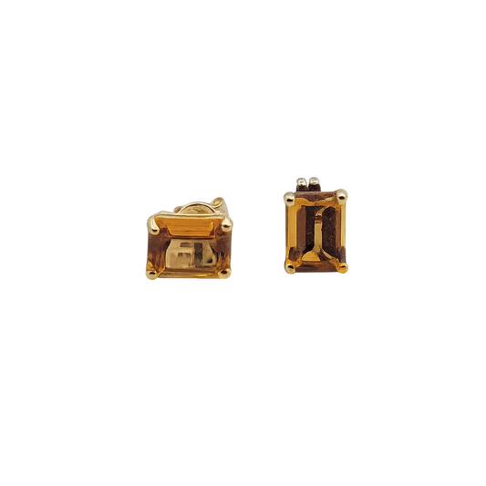 Stud Earings 18K Gold & Citrine 7 x 5 Precious Stones
