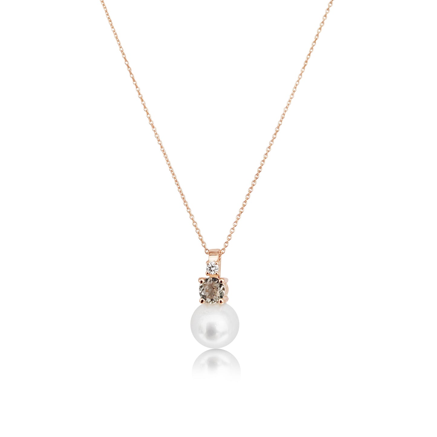 Akoya Cultured Pearl, Diamond, Green Amethyst, 18K Rose Gold necklace - MIMUKA