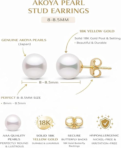 Akoya Cultured Pearls Earrings 18K Yellow Gold - MIMUKA