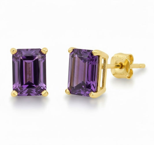 Amethyst Precious Stones 18K Gold Pearl Earrings Stud - MIMUKA
