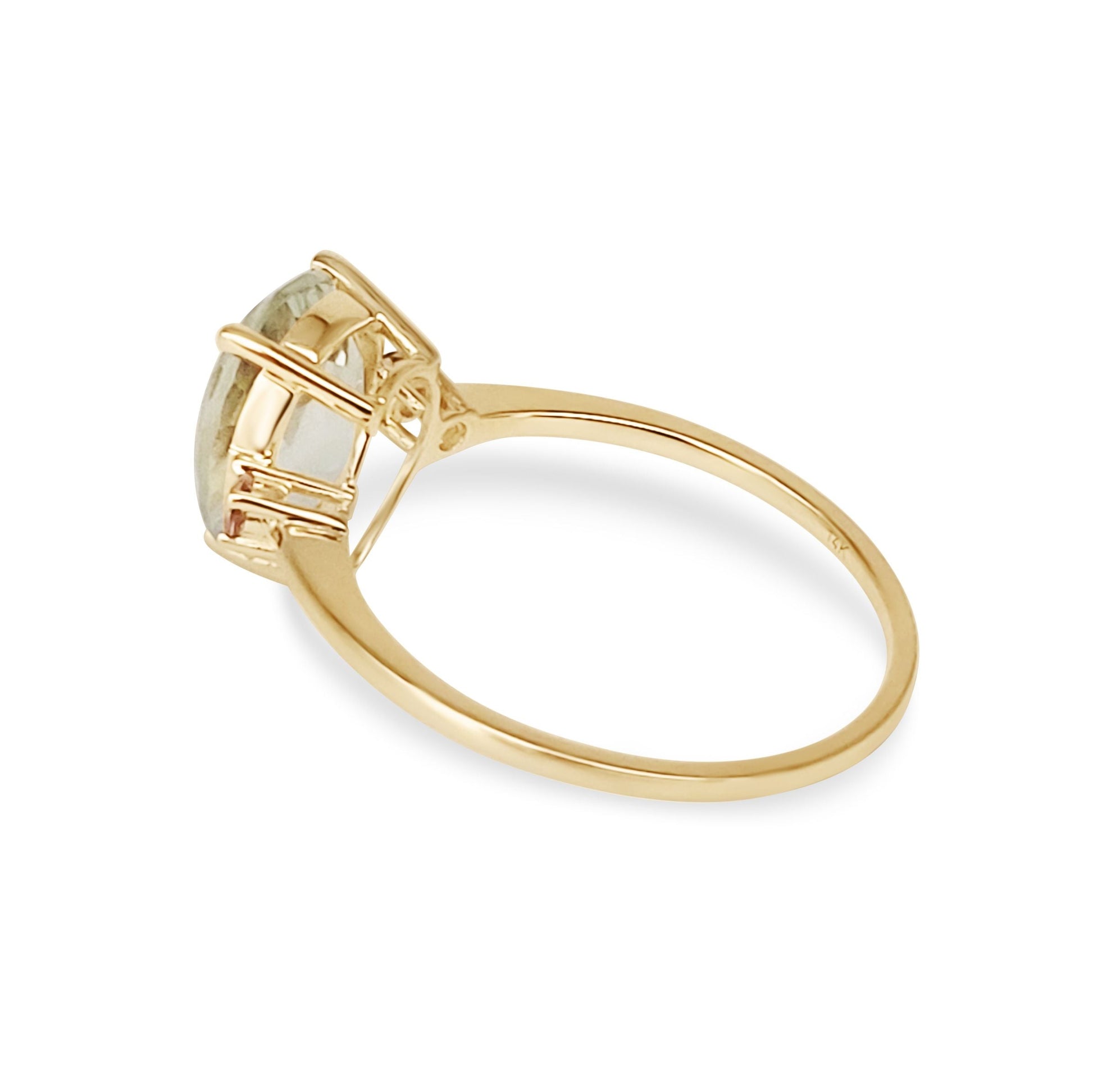 Anillo Oro Amarillo 14K y Amatista Verde Lagrima 10 x 8 mm 3 Quilates - MIMUKA