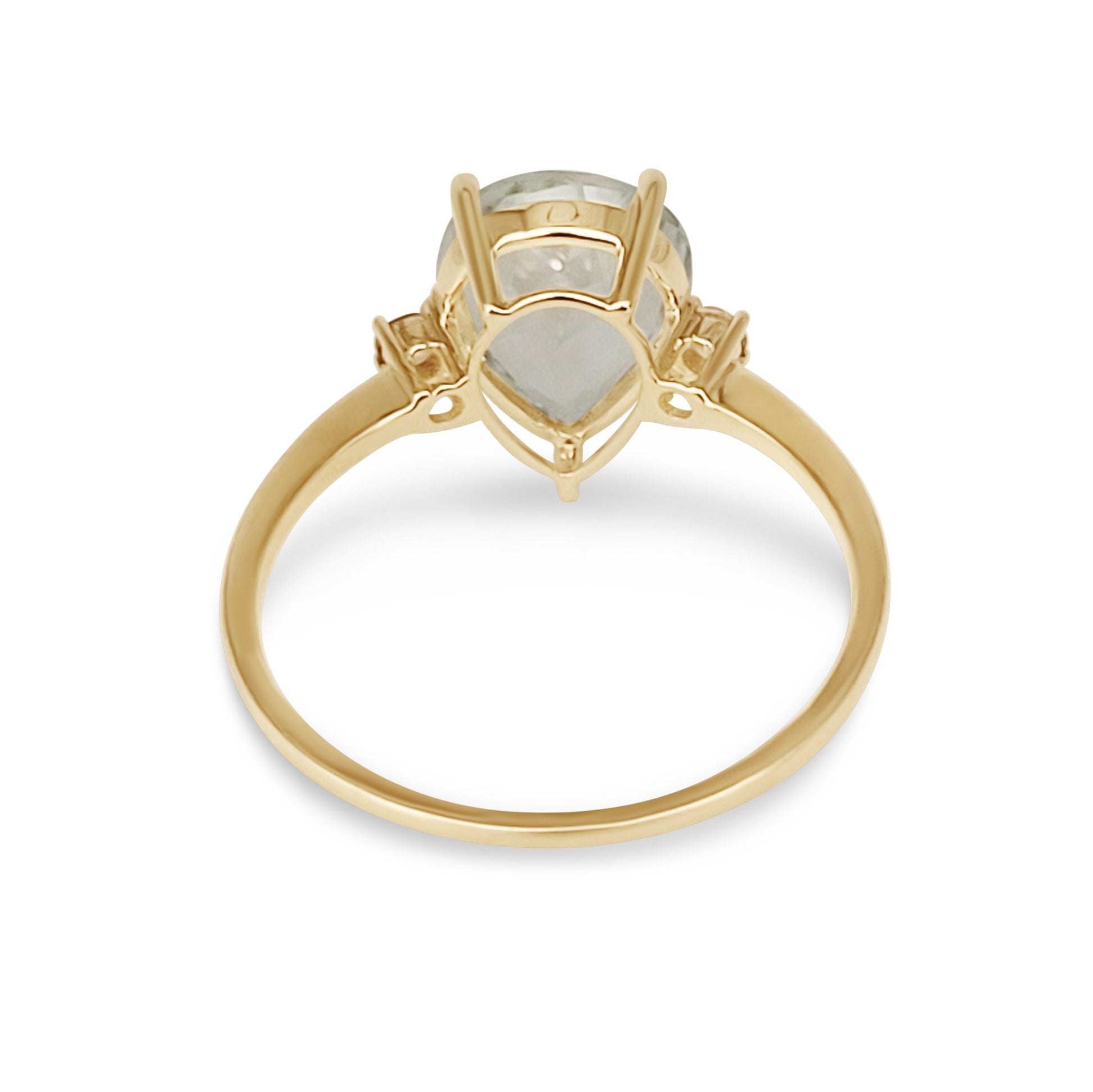 Anillo Oro Amarillo 14K y Amatista Verde Lagrima 10 x 8 mm 3 Quilates - MIMUKA