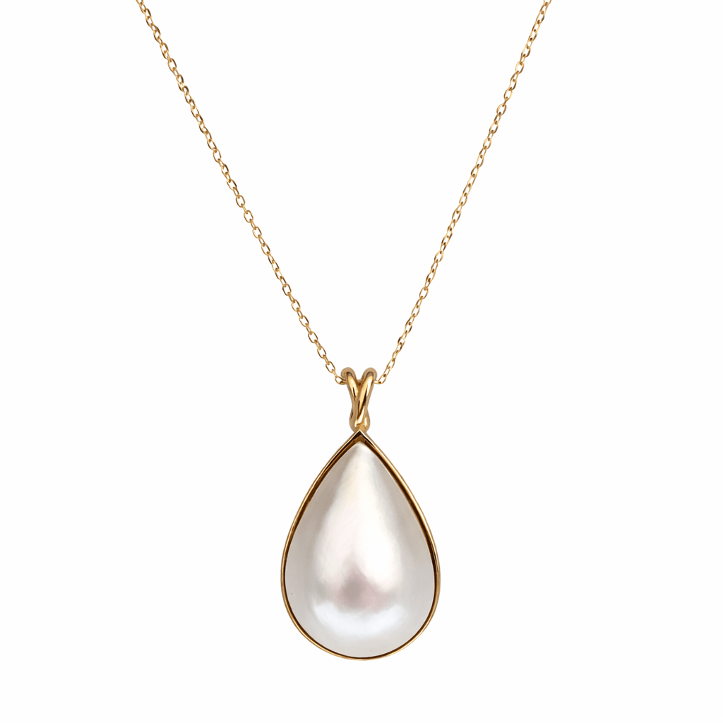 Australian South Sea Cultured Pearl Pendant – 12 x 15 mm Teardrop Pearl in 18K Yellow Gold with Adjustable 45 cm Chain - MIMUKA