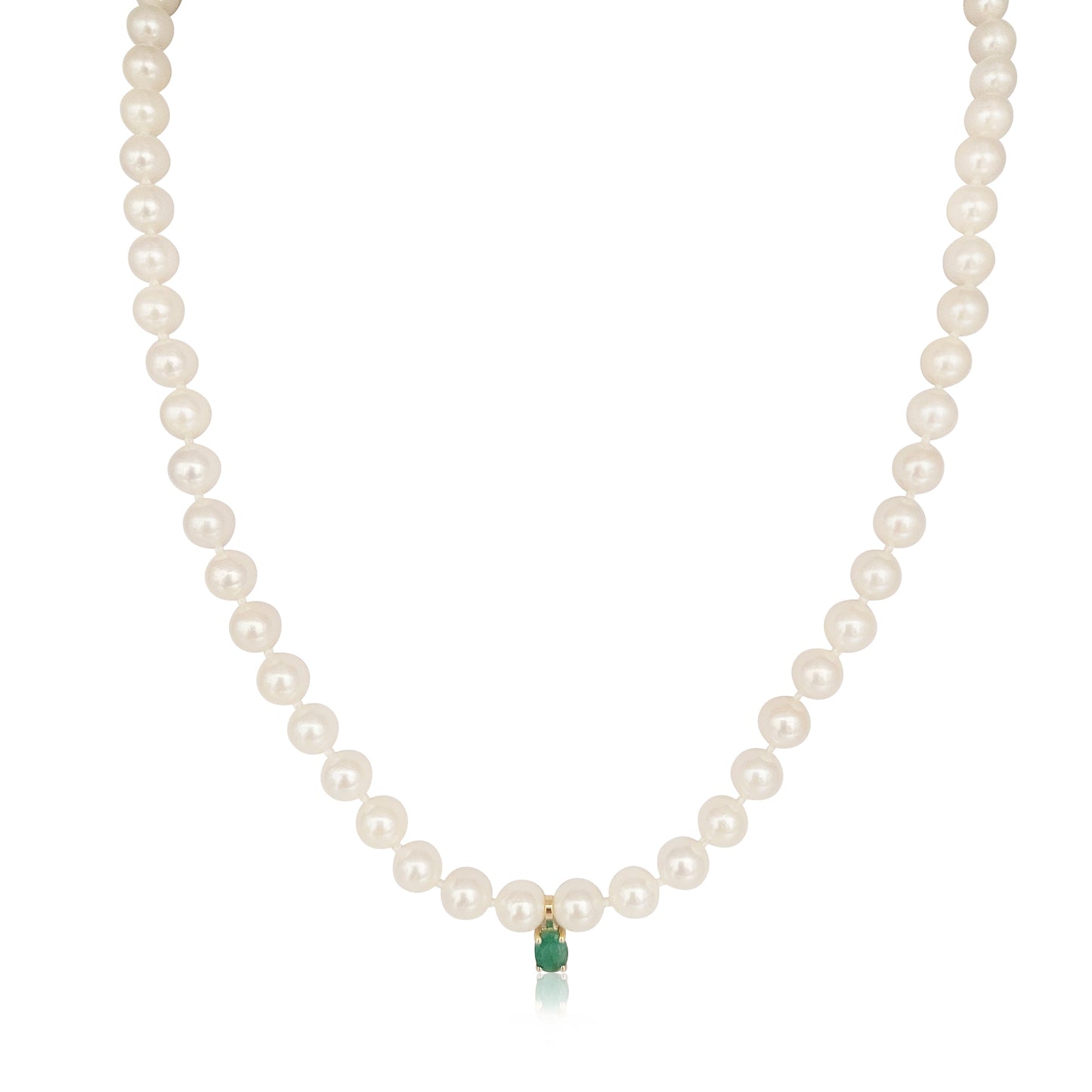Cultured Pearl Necklace with Natural Emerald and 18K Gold – Handcrafted in Spain – 45 cm - MIMUKA