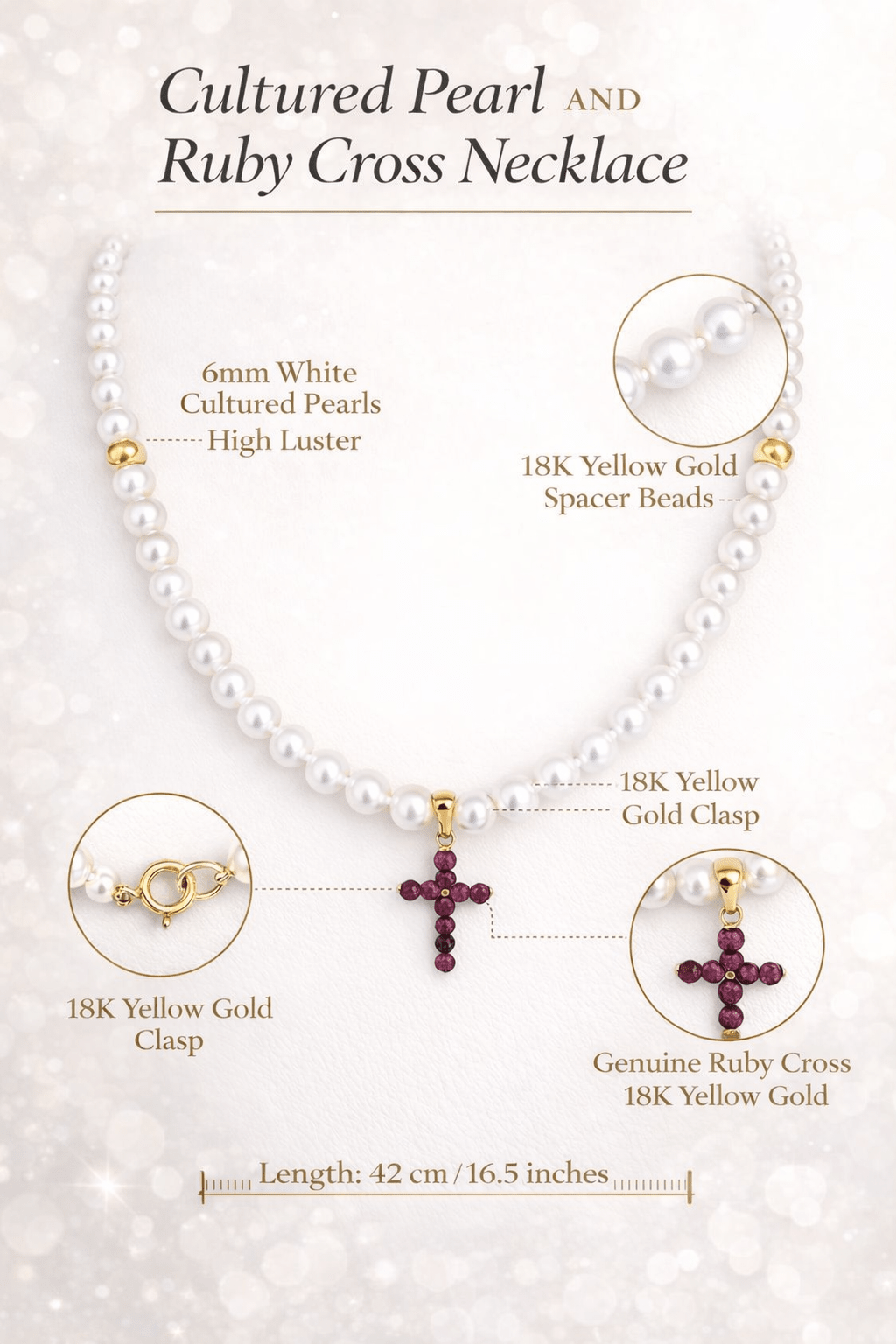 Cultured Pearls and Rubies Precious Stones 18K Gold Necklace - MIMUKA