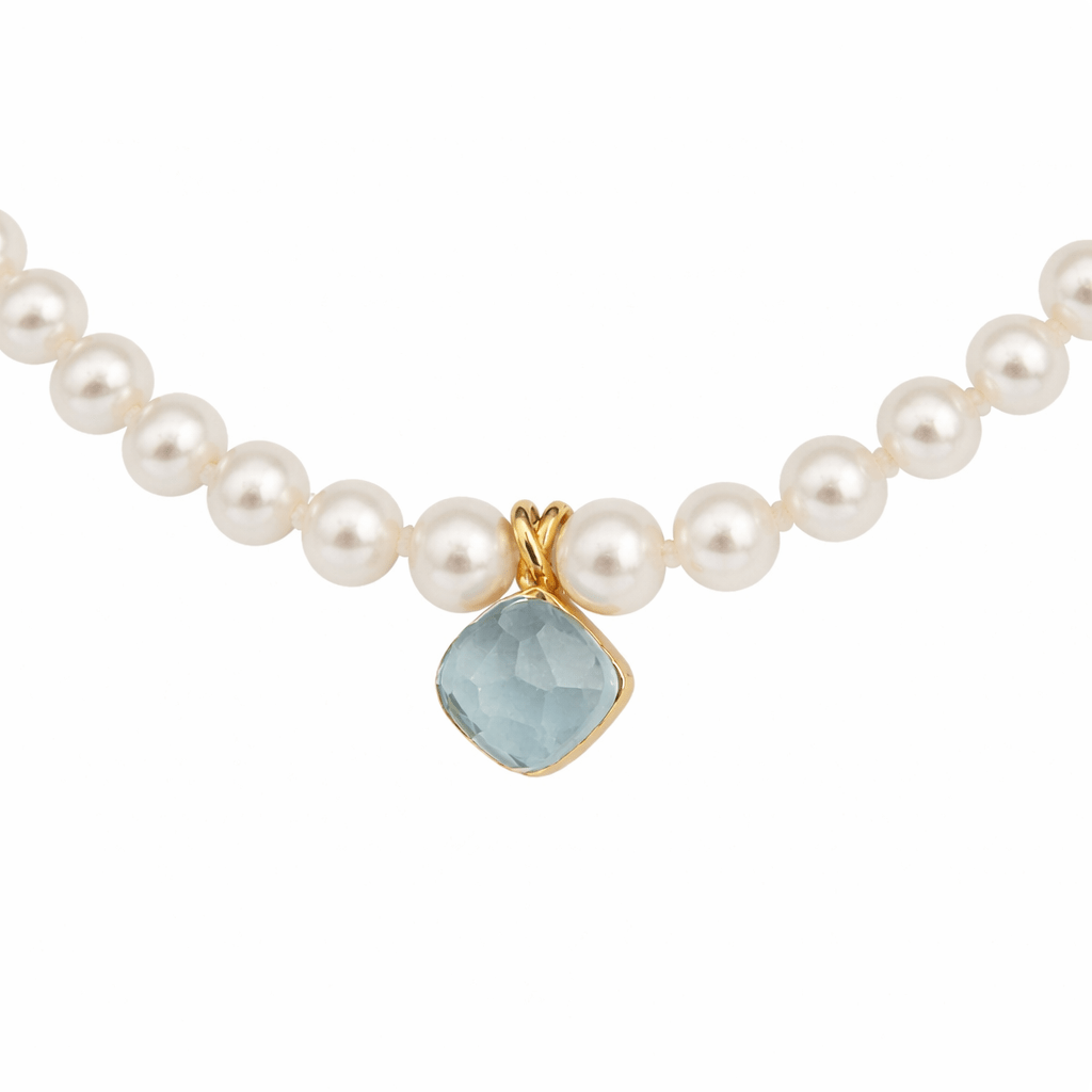 Cultured Pearls Necklace and Sky Blue Topaz 18K Gold Necklace - MIMUKA
