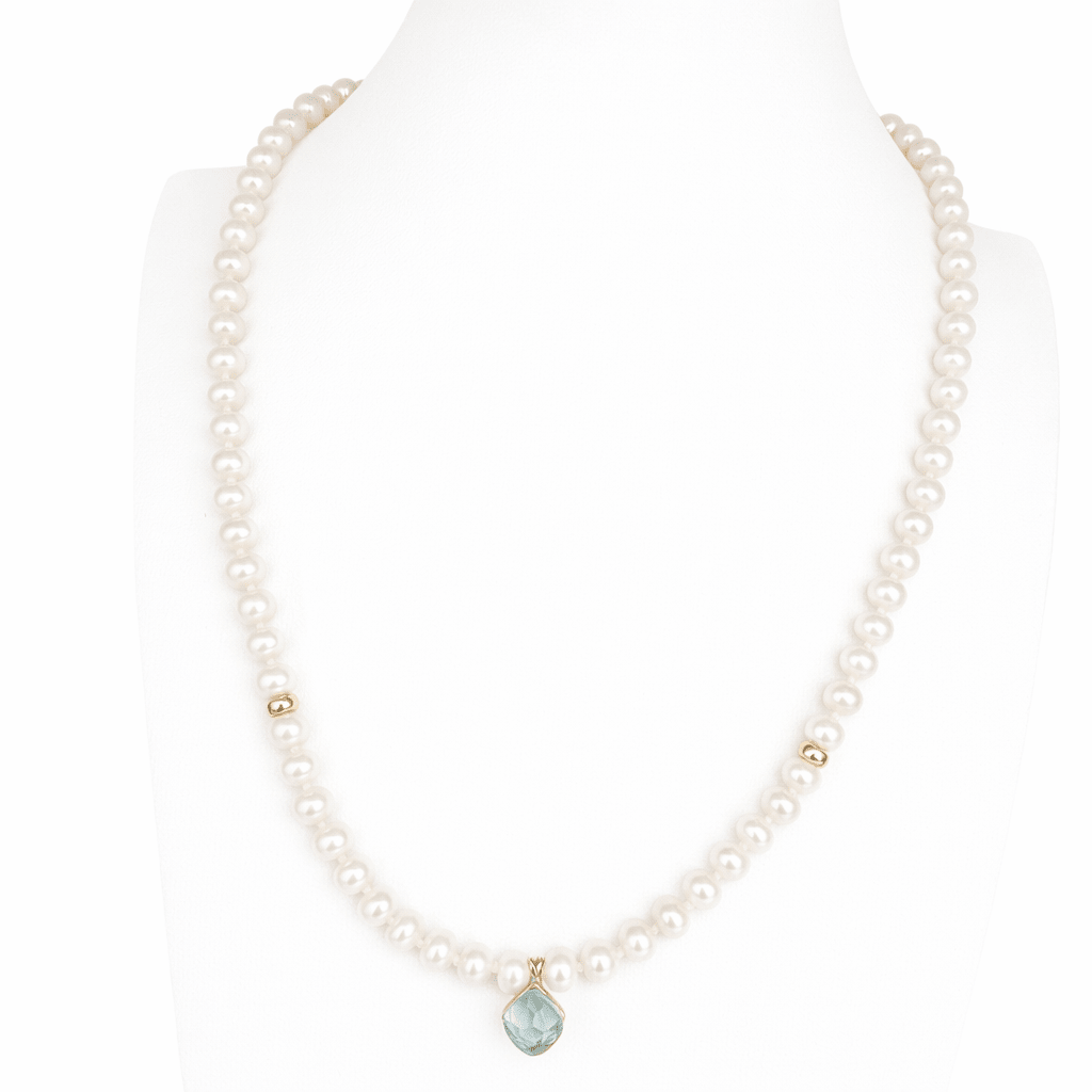 Cultured Pearls Necklace and Sky Blue Topaz 18K Gold Necklace - MIMUKA