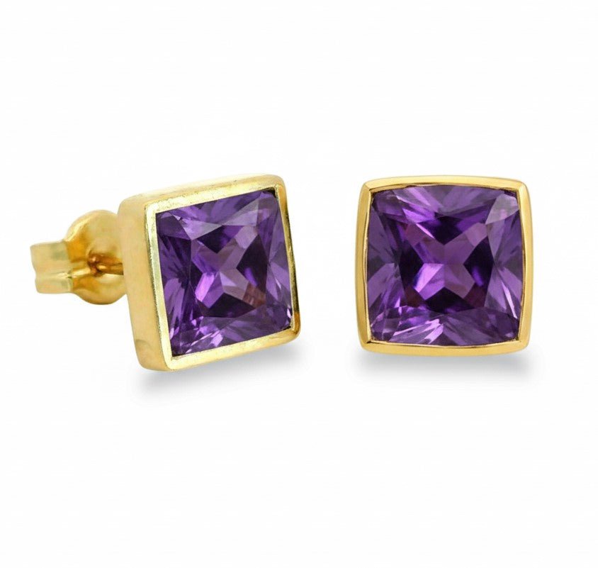 Mimuka Jewels 18K Yellow Gold Carré Amethyst Stud Earrings - MIMUKA