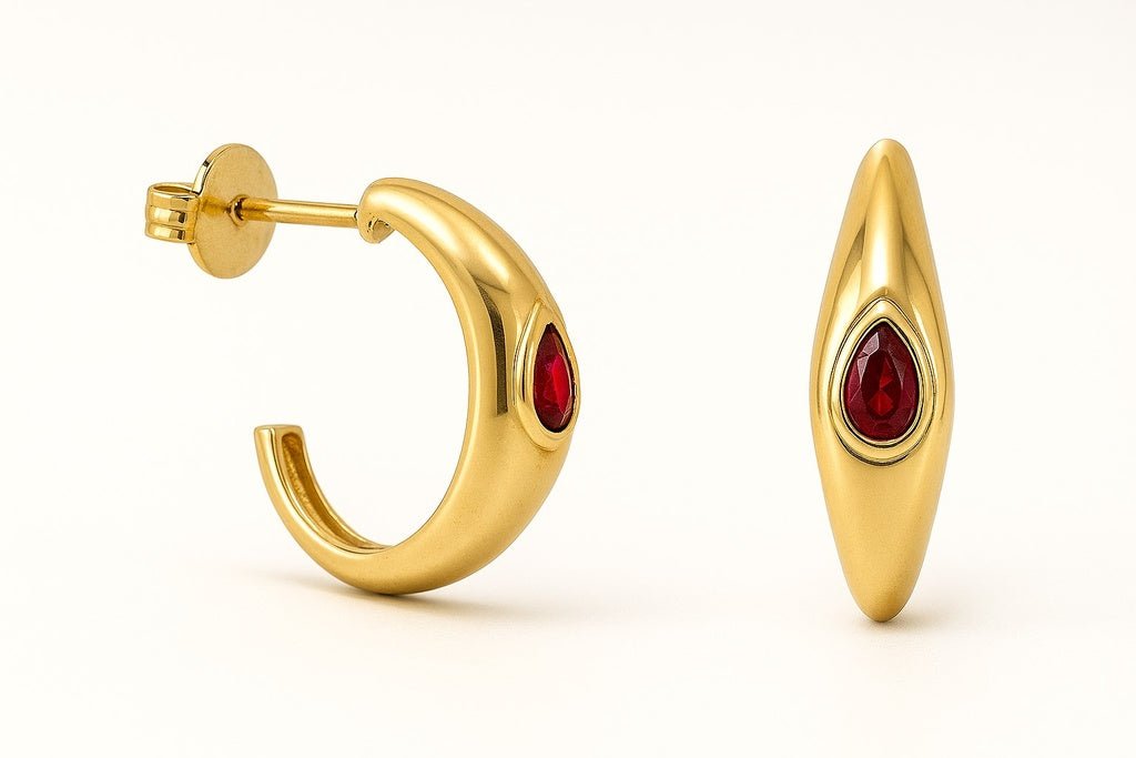 Mimuka Jewels 18K Yellow Gold Hoop Earrings with Natural Rubies - MIMUKA