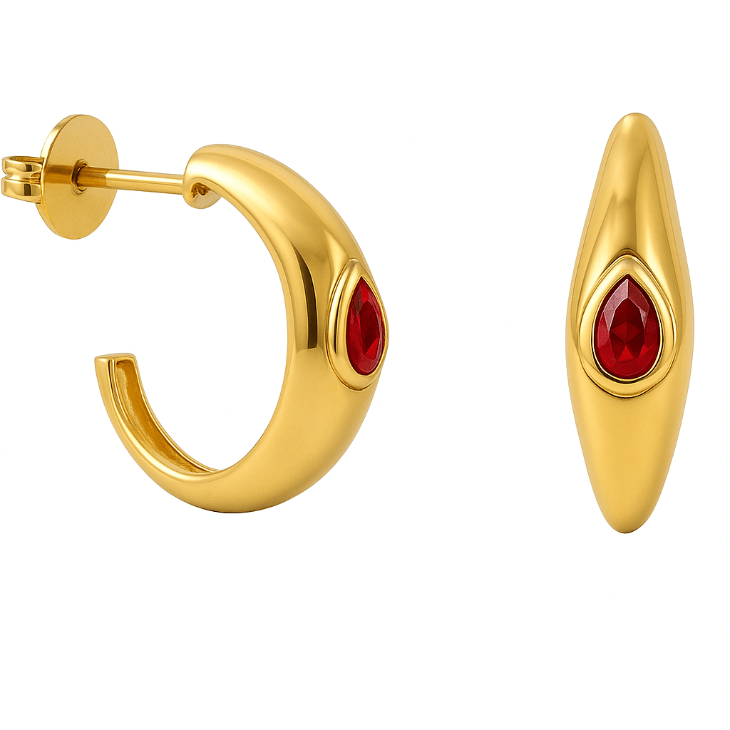 Mimuka Jewels 18K Yellow Gold Hoop Earrings with Natural Rubies - MIMUKA