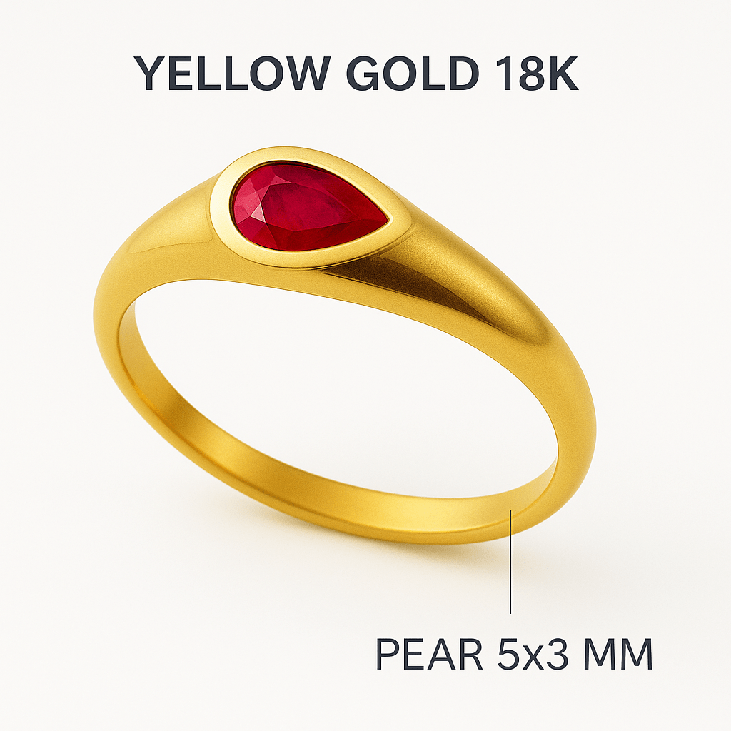 Mimuka Jewels 18K Yellow Gold Ruby Pear Ring - MIMUKA