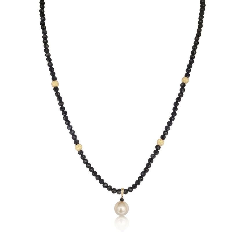 Mimuka Jewels 18K Yellow Gold Sapphire Necklace with Japanese Akoya Cultured Pearl – 42 cm | Handmade Fine Jewelry - MIMUKA