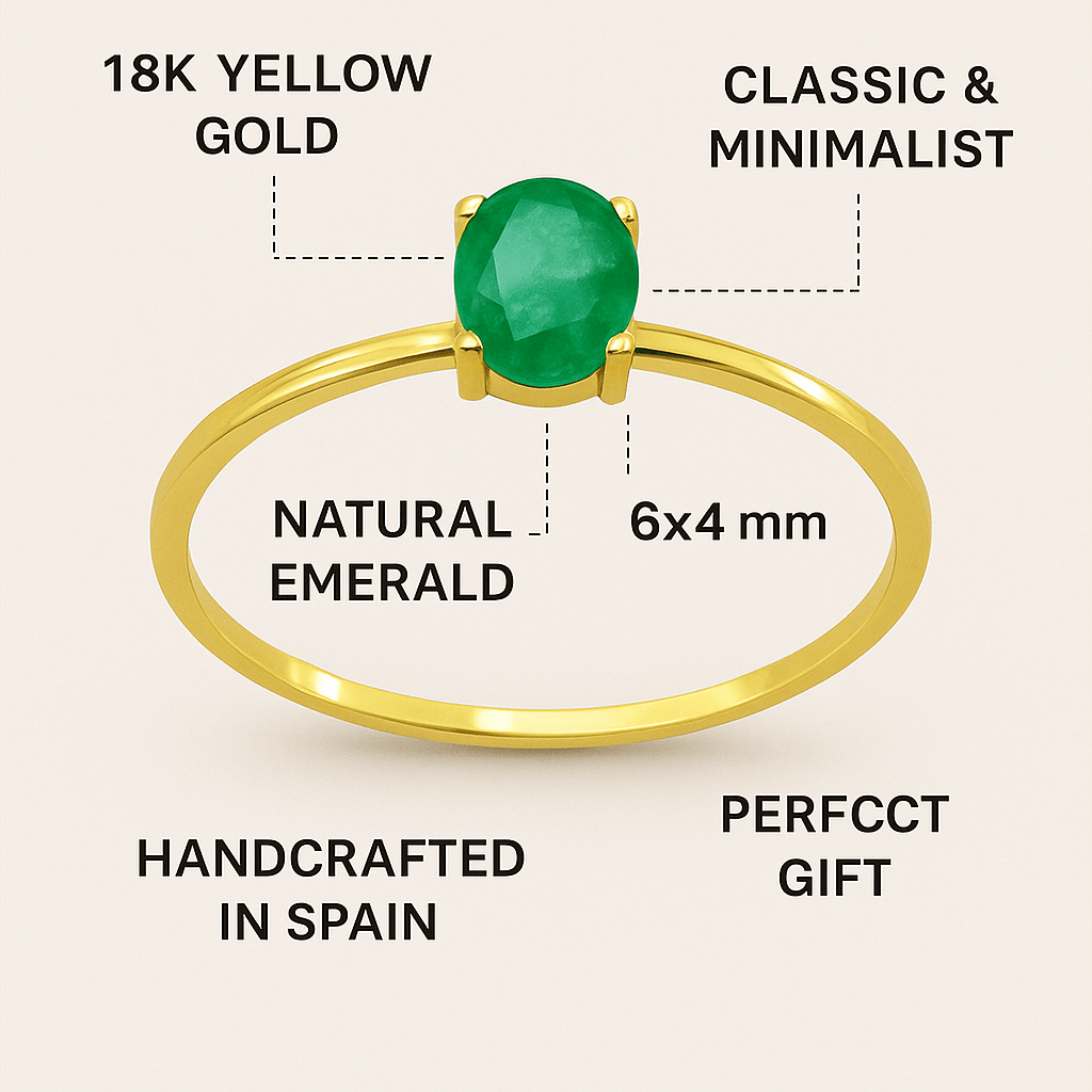 Natural Emerald 18K Gold Ring - MIMUKA