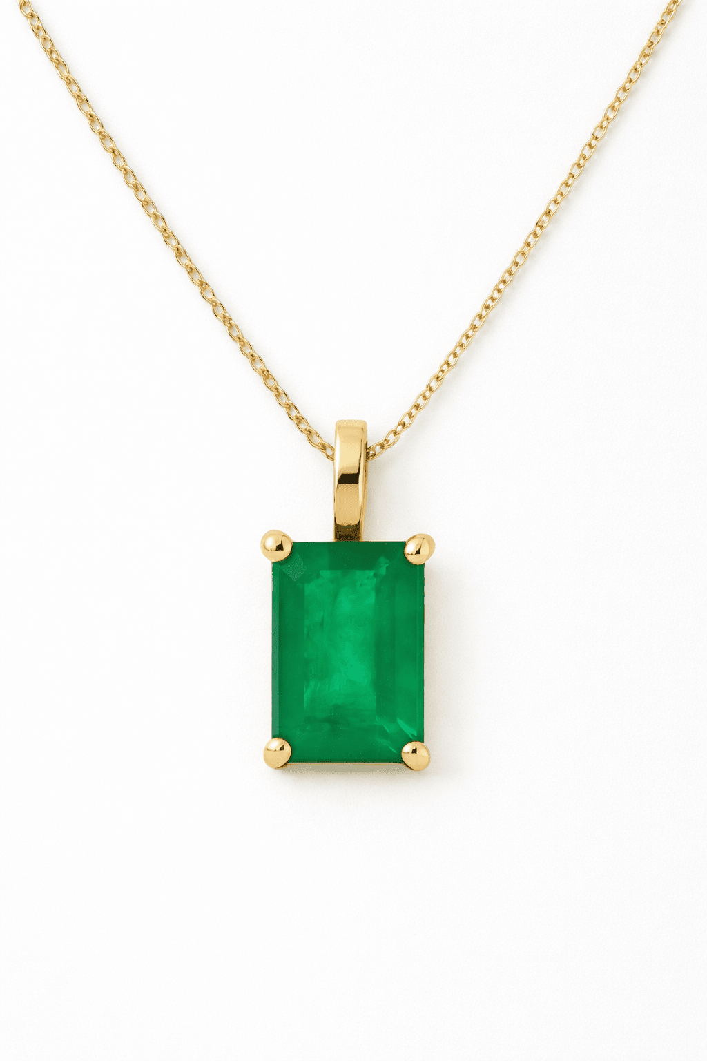 Natural Emerald & 18K Yellow Gold Pendant Necklace - MIMUKA
