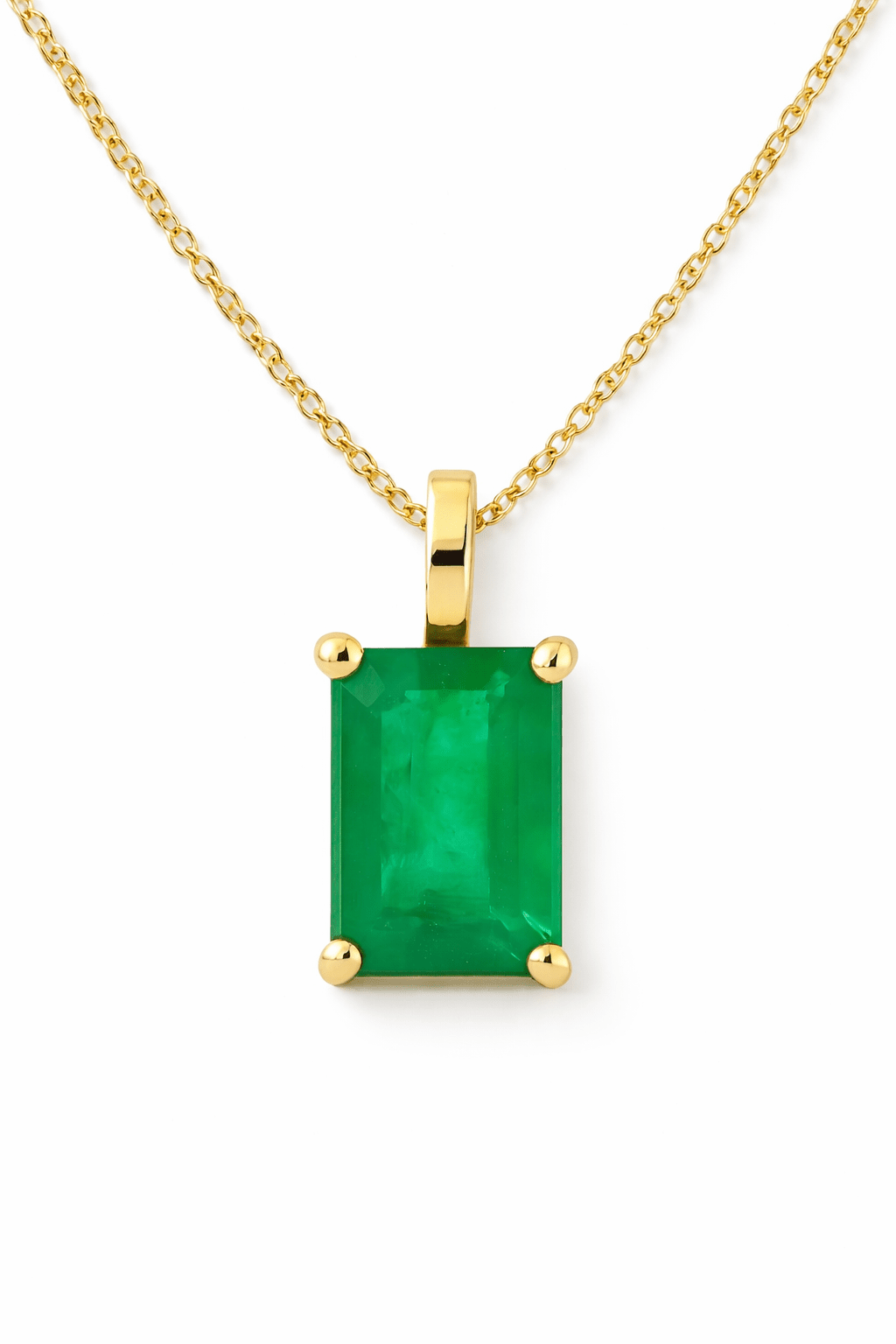 Natural Emerald & 18K Yellow Gold Pendant Necklace - MIMUKA