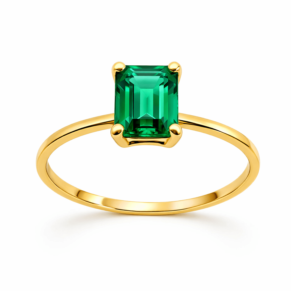 Natural Emerald Solitaire Ring – 18k Solid Yellow Gold – Genuine Emerald Gemstone Ring for Women – Fine Jewelry Gift - MIMUKA