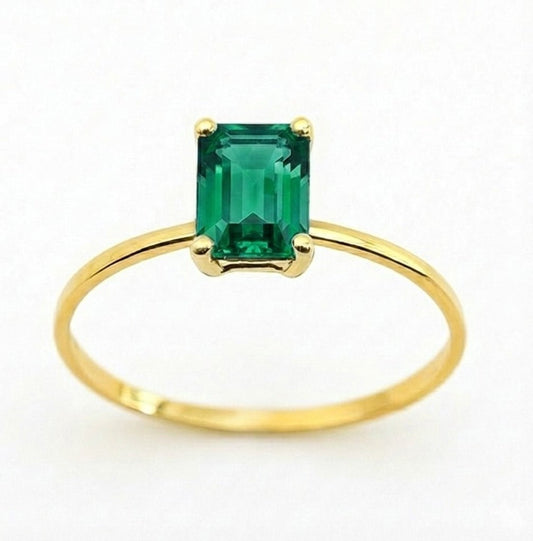 Natural Emerald Solitaire Ring – 18k Solid Yellow Gold – Genuine Emerald Gemstone Ring for Women – Fine Jewelry Gift - MIMUKA