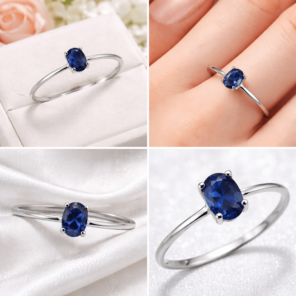 Sapphire oval shape 6 x4 mm White Gold 18K Ring - MIMUKA