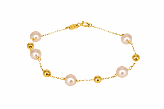 Solid Yellow Gold 9K & Cultured Pearl Bracelet - MIMUKA