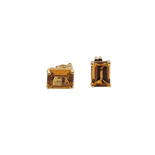 Stud Earings 18K Gold & Citrine 7 x 5 Precious Stones - MIMUKA