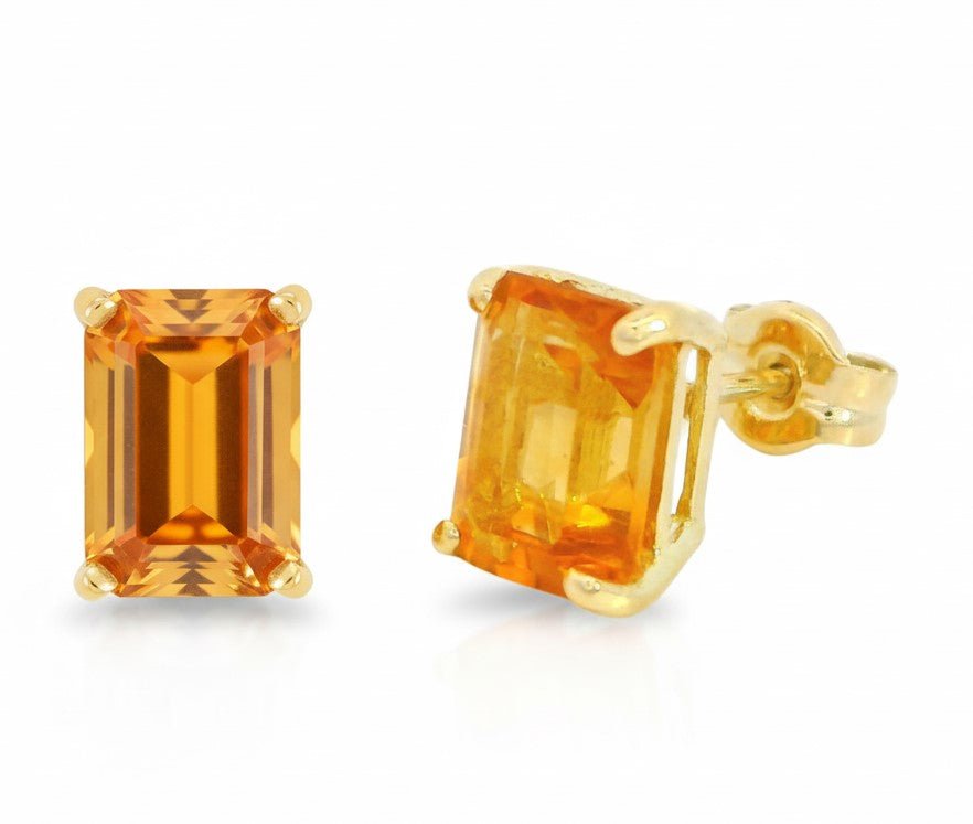 Stud Earings 18K Gold & Citrine 7 x 5 Precious Stones - MIMUKA
