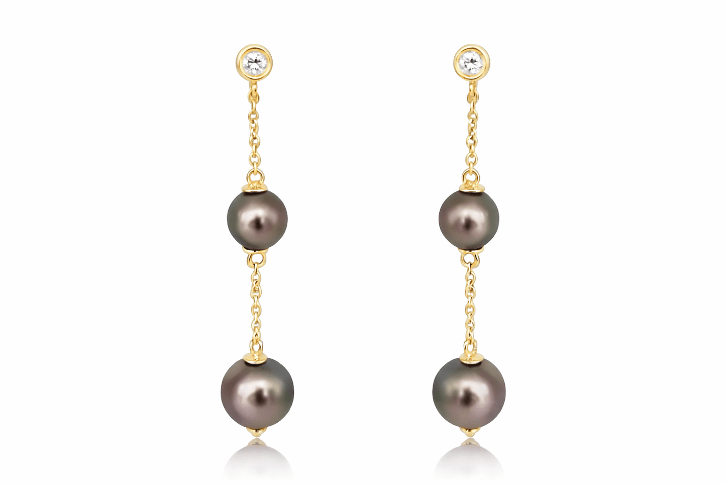 Tahiti Pearl and Diamond Long Earrings Yellow Gold 18K - MIMUKA