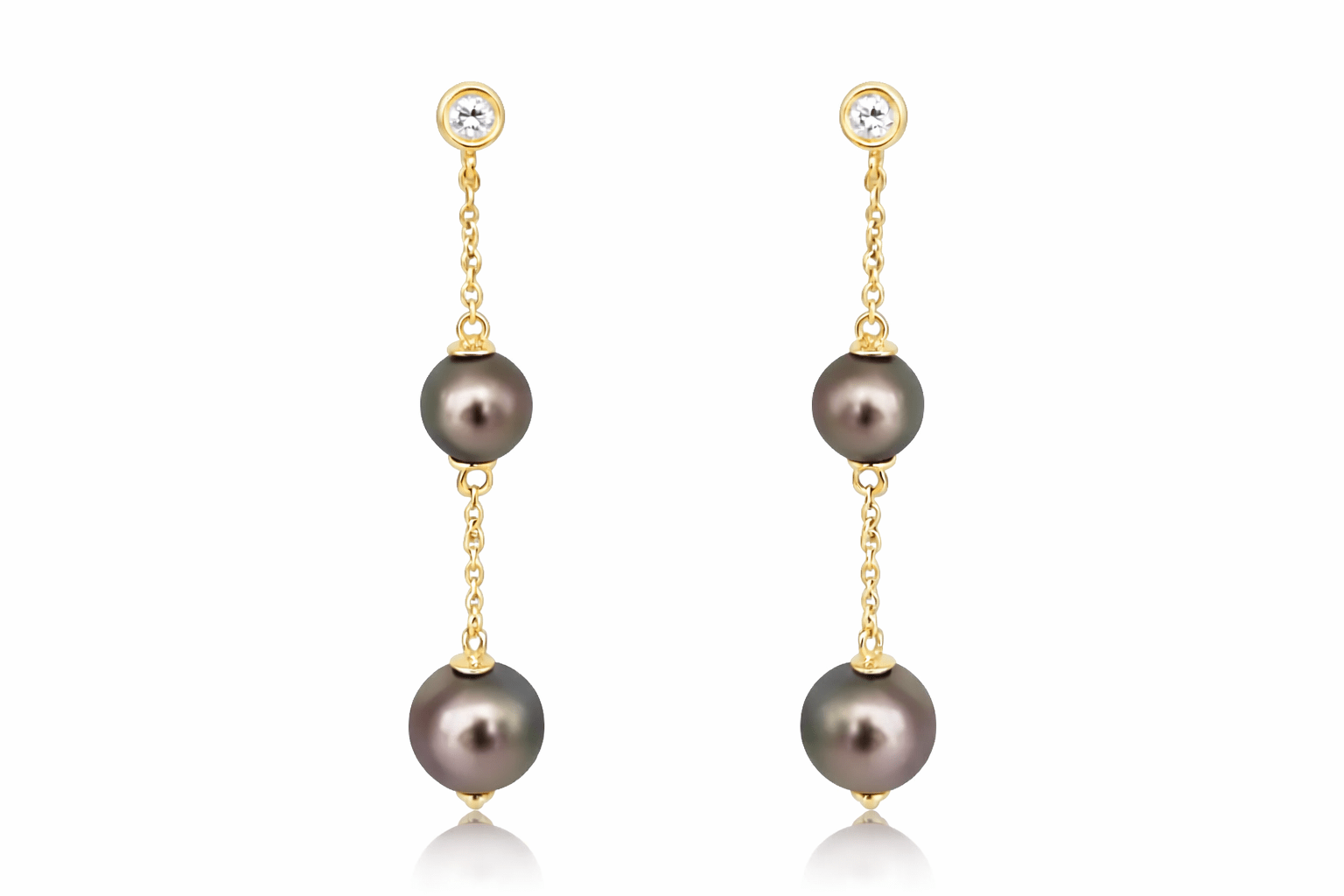 Tahiti Pearl and Diamond Long Earrings Yellow Gold 18K - MIMUKA