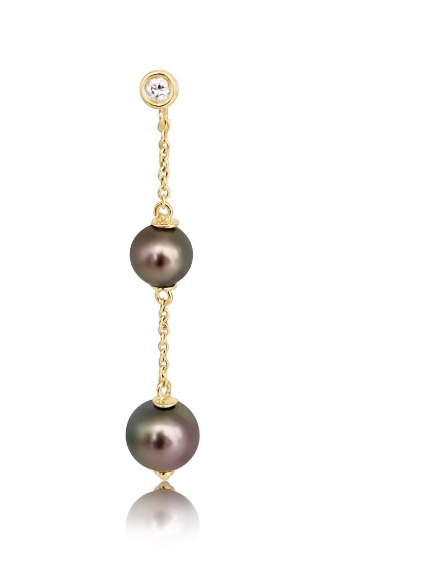Tahiti Pearl and Diamonds Long Earrings Yellow Gold - MIMUKA