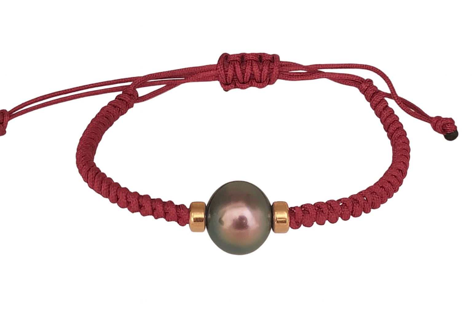 Tahiti Pearl Bracelet 11 - 12mm – Adjustable Red Cord with 18K Yellow Gold Beads – Genuine Tahitian Cultured Pearl Jewelry for Women” - MIMUKA
