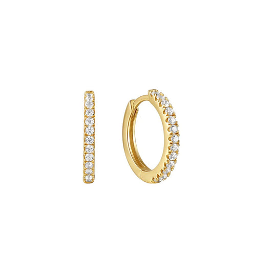 ESSENSE Hoops in 14K Yellow Gold Gold Silver Creole Earring with White Zirconia and High Shine - MIMUKA