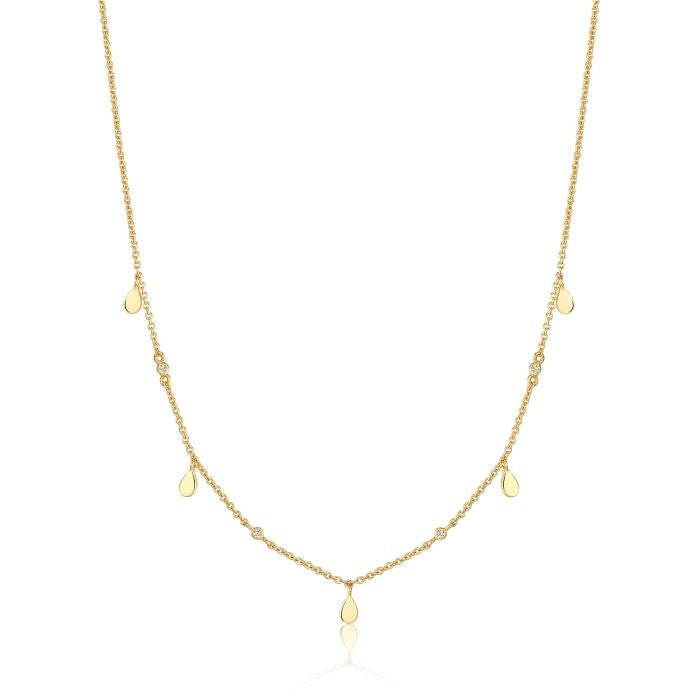GYPSY Necklace 14K Yellow Gold Golden Silver set in white Zirconia and high shine, Gypsy style design - MIMUKA