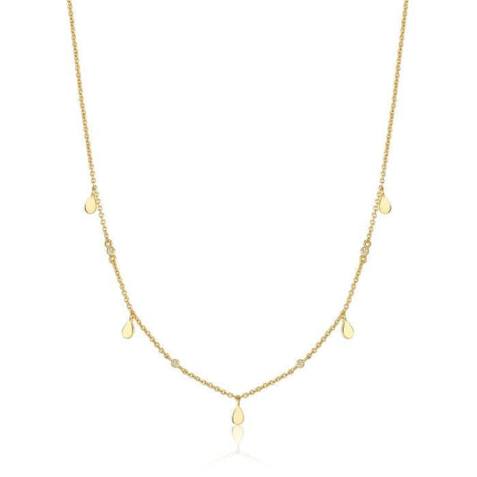 GYPSY Necklace 14K Yellow Gold Golden Silver set in white Zirconia and high shine, Gypsy style design - MIMUKA