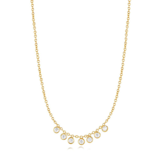 MOONLIT Necklace with an exclusive design in Silver Gilded in 14K Yellow Gold and set in 7 chatons of bright white round Zirconia stones - MIMUKA