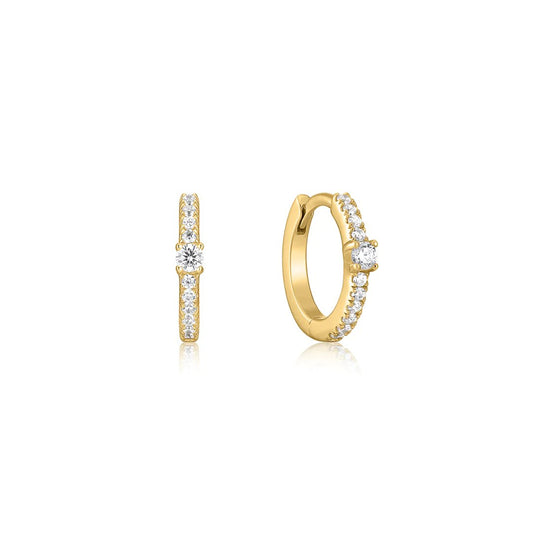 PETITE Earrings in 14K Yellow Gold Gilded Silver set in High Shine White Zirconites - MIMUKA
