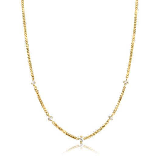 SERENITY Necklace Zirconia design with white geometric shapes and high shine, 925 Silver Gold in 14K Yellow Gold - MIMUKA